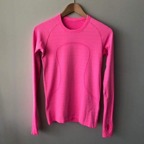 Lululemon Long Sleeve Run Swiftly Tech in Heathered Raspberry Stripe - Picture 1 of 8